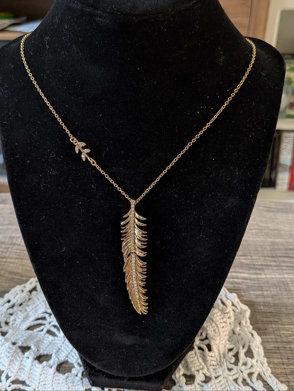 Banana Republic Gold Feather Pendant Necklace